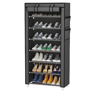 Calmootey 7 Tier Shoe Rack OrganizerPortable Shoe Shelf with Nonwoven Fabric Cover for Closet HallwayBedroomEntrywayGrey