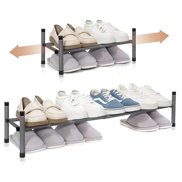 STORAGE MANIAC Expandable Shoe Rack 4 Pairs Stackable Small Shoe Rack Metal Adjustable Shoes Organizer for Closet Entryway Hallway Garage Front Door Shoes Shelves Black 1 Tier