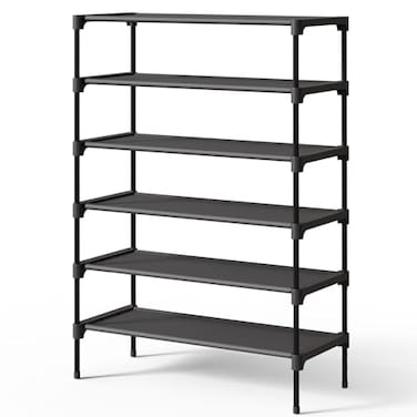 Kitsure Shoe Rack NonWoven Shoe Rack Shelf Shoe Organizer for Closet Entryway Garage Corridor Stackable Shoe Shelves 275 Wide 6 Tier Black
