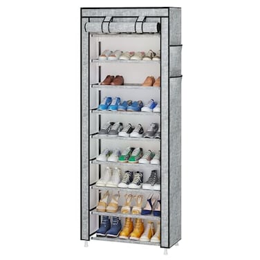 Calmootey 9 Tier Shoe Rack OrganizerPortable Shoe Shelf with Nonwoven Fabric Cover for Closet HallwayBedroomEntryway Ash Grey