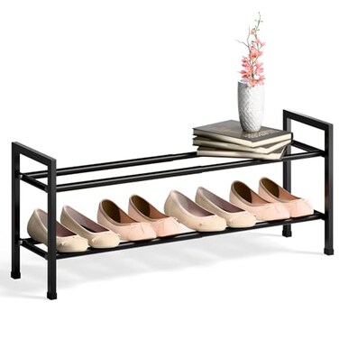 Bumusty 2 Tier Expandable Shoe Rack for Closet 1833 Adjustable Shoe Rack for Small Space Small Shoe Organizer for Front Door Sturdy Metal Black