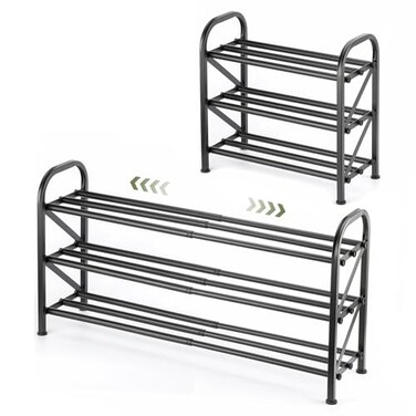 Atrastout 3Tier Shoe Rack for Closet 1632 Expandable ShoeRackAdjustable for Entryway Closet Doorway SturdyMetal Black