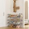LANTEFUL 3 Tier Shoe Rack for Closet Shoe Organizer with 5 Hooks Long Shoe Shelf Storage for Shoe and Boot Stackable Free Standing Shoe Rack for Entryway Garage Small Spaces Dorm Grey