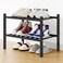 Smiry Small Bamboo Shoe Rack 2 Tier Free Standing Wooden Shoe Organizer Stackable Wood Shoe Storage Shelf for Closet Entryway 12 Vertical Slats Onepiece Standard Legs 173x11x13 Black