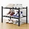 Smiry Small Bamboo Shoe Rack 2 Tier Free Standing Wooden Shoe Organizer Stackable Wood Shoe Storage Shelf for Closet Entryway 12 Vertical Slats Onepiece Standard Legs 173x11x13 Black