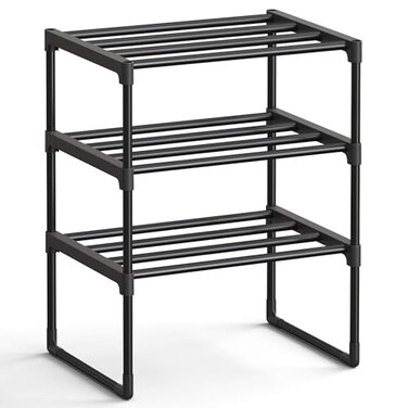 SONGMICS Shoe Rack 3Tier Shoe Organizer Metal Storage Shelf Upright or Upside Down for 48 Pairs Stackable for Entryway 118 x 167 x 215 Inches Black ULSA003B01