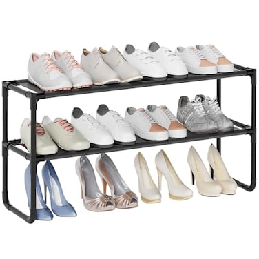 COAPUKT Long Shoe Rack 2Tier Stackable Shoe Organizer for Closet Entryway Hallway Extra Bottom Layer Holds 1215 Pairs Sturdy Durable Waterproof Fabric Shelf SpaceSavingBlack358 Wide