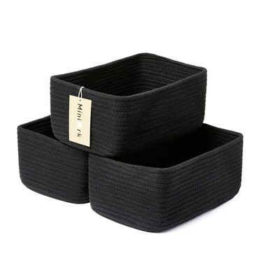 MiniArk Small Storage Baskets for Organizing Closet Organizer Bins Shelf Toy Basket Woven Rope Baskets Cube Decorative Box Shallow Basket 115x75x47 3 Packs Black