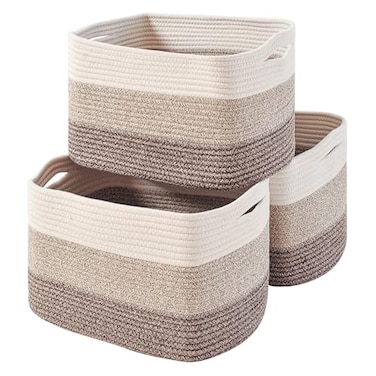 ICERZCZ Storage Baskets for Organizing Shelves Woven Cotton Rope Bins for Baby Nursery Organization Book Toy Towel Organizer 15x11x95 3 Packs Gradient Brown