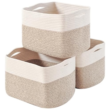 ICERZCZ Storage Baskets for Organizing Woven Cotton Rope Basket for Storage Books Baby Organizing Baskets Toy Storage Basket 15x11x95 3 Packs Off White Brown