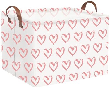 FXOCSHE FXOLCSHE Rectangular Valentines Basketbaby Gift Baskets EmptyPink Gift basket with Handle OrganizerHeart Print easter BasketsGirl Room DecorPink hearts
