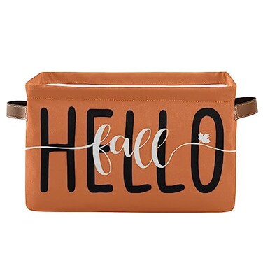 Wamika Hello Fall Orange Storage Basket Fabric Kitchen Baskets Autumn Pumpkin Open Home Storage Bins Boxes Foldable Organizer Bag for Baby Cloth Pet Toy Book Shelf Closet Baskets 16128 Inches