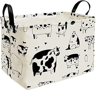 KUNRO Kid Clothes Storage Basket Gift Shelf Basket Toy Storage Bin Nursery Basket Organizer Box for Children With Handles for Room Deco Cow