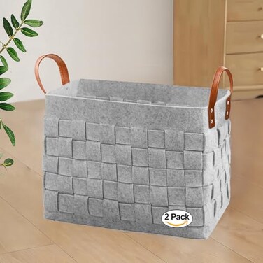 boldmonkey Blankets Basket 15 x13 x11 2 Pack Large Storage Baskets for Organizing Rectangular Living Room Dog Toy Bin for Dirty Clothes Pillows TowelLight Gray