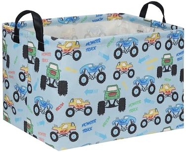 DDBASKET Rectangular Monster Truck Baskets Kids Gift Bins Empty Baby Basket for Boys Toy Storage Basket Organizer Bin Box Room Decor for HomeMonster Truck