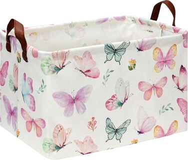HKEC Rectangle Pink Butterfly Storage Basket with Handles Collapsible Storage Bin Books Box Gift BasketPink Butterfly