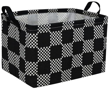 Essme Rectangular Boys BasketKids Storage Basket with Handles for Room DecorCar Storage BinBlack grid