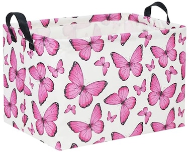 HIYAGON Rectangular Butterfly Pink Kids Storage Basket Baby Girl Basket Toy Storage Bin Organizer Box Rainbow Room Decor