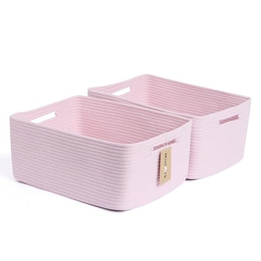MiniArk Large Storage Baskets for Shelves Closet Organizers Bins for Clothes Blanket Towels Baby Nursery Toy Baskets Box Woven Rope Baskets 17 x 13 x 75 2 Packs Light Pink