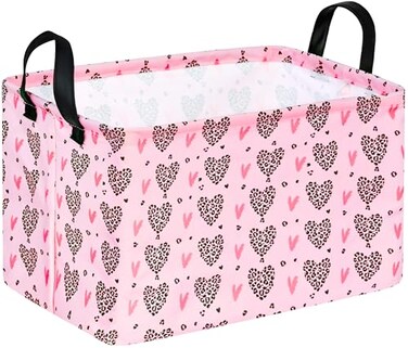 VAIVUSTO Valentines Basket Rec Heart Print Box Hamper Storage Basket Collapsible Organizer Bin Gift Shelf Baskets for Home and Kitchen Storage