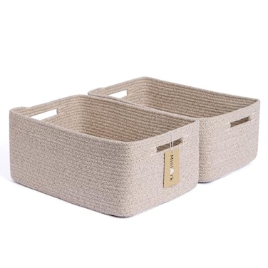 MiniArk Large Storage Baskets for Shelves Closet Organizers Bins for Clothes Blanket Towels Baby Nursery Toy Baskets Box Woven Rope Baskets 17 x 13 x 75 2 Packs Mixed Brown