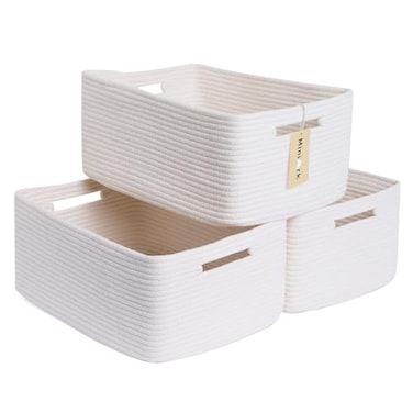 MiniArk Large Storage Baskets for Shelves Closet Organizers Bins for Clothes Blanket Towels Baby Nursery Toy Baskets Box Woven Rope Baskets 17 x 13 x 75 3 Packs Off White