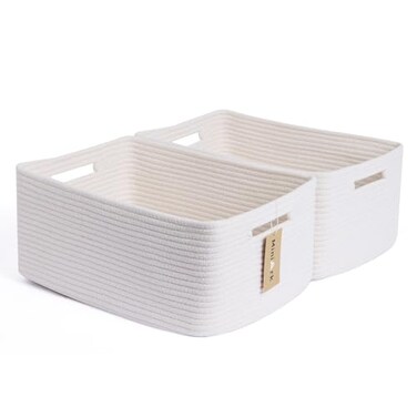 MiniArk Large Storage Baskets for Shelves Closet Organizers Bins for Clothes Blanket Towels Baby Nursery Toy Baskets Box Woven Rope Baskets 17 x 13 x 75 2 Packs Off White