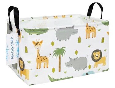 LANGYASHAN Rectangular Storage Bin Collapse Canvas Fabric Cartoon Storage Basket with Handles for Organizing Home Kitchen Boys and Girls Toys Office Closet Shelf Baskets Rec animal