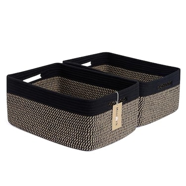 MiniArk Large Storage Baskets for Shelves Closet Organizers Bins for Clothes Blanket Towels Baby Nursery Toy Baskets Box Woven Rope Baskets 17 x 13 x 75 2 Packs Woven Brown