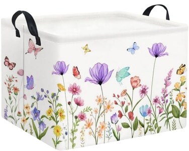 HIYAGON Rectangular Baby Girl Basket Kids Baby Storage Basket Toy Storage Bin Organizer Box Room DecorPurple Flower