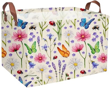 Essme Rectangular Basket Flower Storage Basket with Handles for Room DecorOcean Storage BinFlower cluster