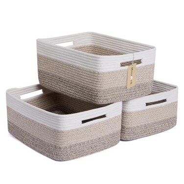 MiniArk Large Storage Baskets for Organizing Closet Shelf Baskets for Clothes Blanket Towels Baby Nursery Toy Bins Box Woven Rope Basket 17 x 13 x 75 3 Packs Gradient Brown