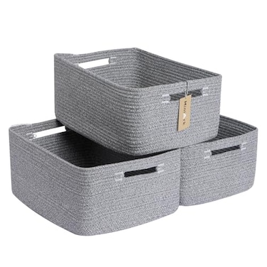 MiniArk Large Storage Baskets for Shelves Closet Organizers Bins for Clothes Blanket Towels Baby Nursery Toy Baskets Box Woven Rope Baskets 17 x 13 x 75 3 Packs Mixed Grey