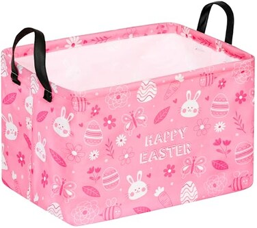 MAIZMZ Easter Storage Basket Eggs Bunny Flower Gifts Cube Kids Waterproof Storage Bins OrganizerFoldable Closet Shelf Baskets with handles for WomenNursery Hamper Toys BoxRoom Decorations
