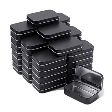 Tamicy Metal Rectangular Hinged Tins Pack of 40 Matte Black Mini Portable Box Containers Small Empty Storage Tins with Lids Home Organizer Kit for Storage Drawing Pin Jewelry Crafts