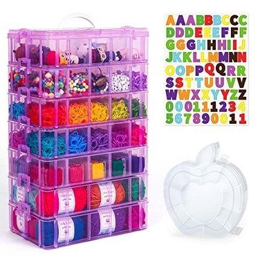 INSCRAFT 7 Layers Stackable Storage Container 70 Adjustable Compartments Purple Stackable Storage Container Perfect for Kids Toys Art Crafts Jewelry Supplies Mini Case Letter Sticker Included