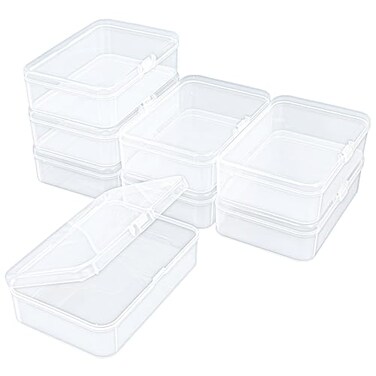 Thintinick 8 Pack Rectangular Clear Plastic Storage Containers Box with Hinged Lid for Beads and Other Small Craft Items 492 x 335 x 138 inch