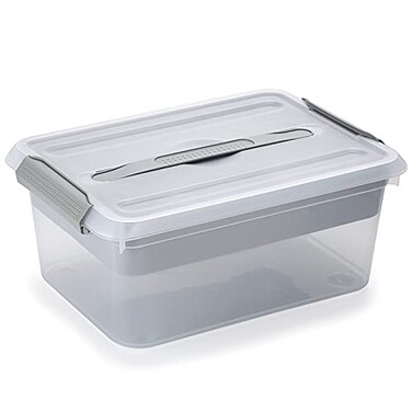 BTSKY Stack Carry Box Clear Plastic Storage Container Stackable Home Utility Box with Removable Tray MultiPurpose Storage Bin for Organizing Stationery Sewing Art Craft SuppliesGrey