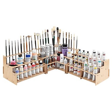HG Art Concepts Mezzo Artist Brush and Paint Tube Organizer Rack 3 Piece Set Wood Grain Laminate MultiLayer Storage Display Stand for paintbrushes Oil Acrylic Paints