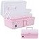 Creahaus 13 inch Art Craft Organizer Storage Box with 3 Layer Multipurpose Plastic Tool Box with Handle for Sewing Art Supply Medicine Nail Hair Accessories Pink