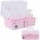 Creahaus 13 inch Art Craft Organizer Storage Box with 3 Layer Multipurpose Plastic Tool Box with Handle for Sewing Art Supply Medicine Nail Hair Accessories Pink