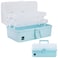 Creahaus 13 inch Art Craft Organizer Storage Box with 3 Layer Multipurpose Plastic Tool Box with Handle for Sewing Art Supply Medicine Nail Hair Accessories Blue