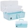 Creahaus 13 inch Art Craft Organizer Storage Box with 3 Layer Multipurpose Plastic Tool Box with Handle for Sewing Art Supply Medicine Nail Hair Accessories Blue