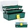 Creahaus 13 inch Art Craft Organizer Storage Box with 3 Layer Multipurpose Plastic Tool Box with Handle for Sewing Art Supply Medicine Nail Hair Accessories Dark Green