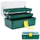 Creahaus 13 inch Art Craft Organizer Storage Box with 3 Layer Multipurpose Plastic Tool Box with Handle for Sewing Art Supply Medicine Nail Hair Accessories Dark Green