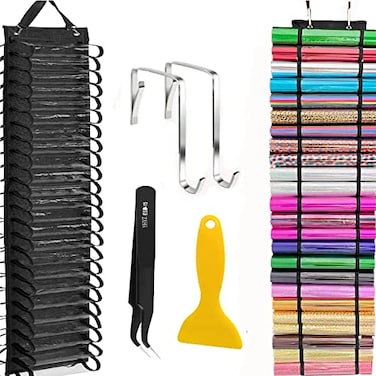 Amremsu 48 Compartments Vinyl Roll Storage Vinyl Roll Holder Organizer VinylStorage Rack Wall MountOver The Door for Craft Room Organizers and Storage LengthenedBlack