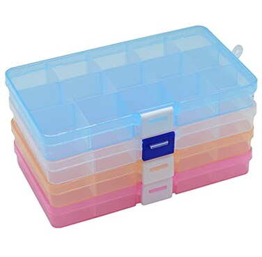 Yansanido 4 Pcs 15 Grids 685 Inch x 385 Inch Adjustable Small Removable Clear Plastic Jewelry Organizer Divider Storage Box Jewelry Earring Tool Containers 4pack15Grid