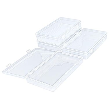 Thintinick 4 Pack Rectangular Clear Plastic Storage Containers Box with Hinged Lid for Beads and Other Small Craft Items 787 x 472 x 138 inch
