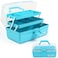 TERGOO 12in 3Layer Plastic Craft Organizers and Storage Portable Folding Tackle Box with Handle Adjustable Dividers Multipurpose Case for Sewing Art Supplies Medicine Tools Blue