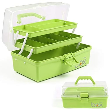TERGOO 12in 3Layer Plastic Craft Organizers and Storage Portable Folding Tackle Box with Handle Adjustable Dividers Multipurpose Case for Sewing Art Supplies Medicine Tools Green